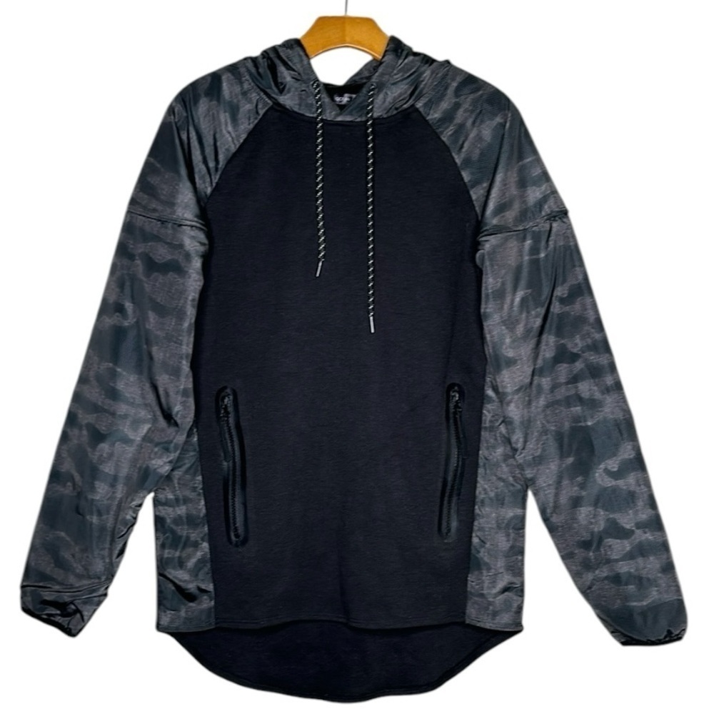 Ocean Current Windbreaker Nylon Fleece Camouflage Pullover Hoodie Black Gray SML